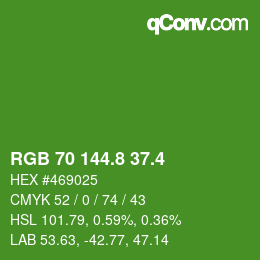 カラーコード: RGB 70 144.8 37.4 | qconv.com