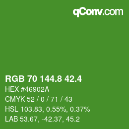 カラーコード: RGB 70 144.8 42.4 | qconv.com