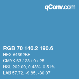カラーコード: RGB 70 146.2 190.6 | qconv.com