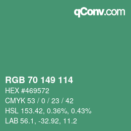 カラーコード: RGB 70 149 114 | qconv.com