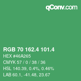 カラーコード: RGB 70 162.4 101.4 | qconv.com