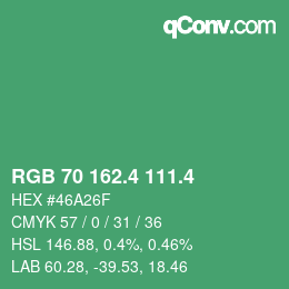 カラーコード: RGB 70 162.4 111.4 | qconv.com
