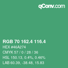 カラーコード: RGB 70 162.4 116.4 | qconv.com