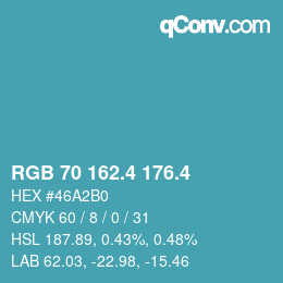 カラーコード: RGB 70 162.4 176.4 | qconv.com