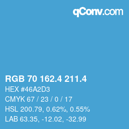 カラーコード: RGB 70 162.4 211.4 | qconv.com