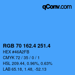 カラーコード: RGB 70 162.4 251.4 | qconv.com