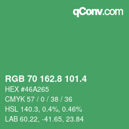 カラーコード: RGB 70 162.8 101.4 | qconv.com