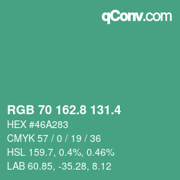 カラーコード: RGB 70 162.8 131.4 | qconv.com