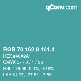 カラーコード: RGB 70 162.8 161.4 | qconv.com