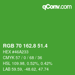 カラーコード: RGB 70 162.8 51.4 | qconv.com