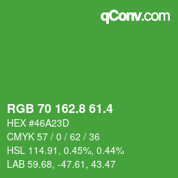 カラーコード: RGB 70 162.8 61.4 | qconv.com