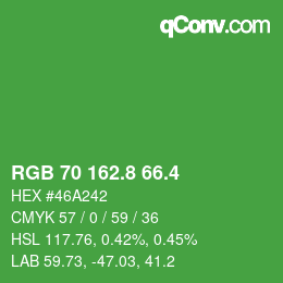 カラーコード: RGB 70 162.8 66.4 | qconv.com