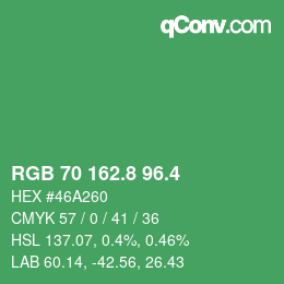 カラーコード: RGB 70 162.8 96.4 | qconv.com