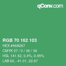 カラーコード: RGB 70 162 103 | qconv.com