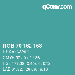 颜色代码: RGB 70 162 158 | qconv.com
