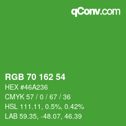 カラーコード: RGB 70 162 54 | qconv.com