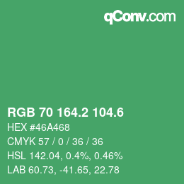 カラーコード: RGB 70 164.2 104.6 | qconv.com