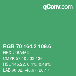 カラーコード: RGB 70 164.2 109.6 | qconv.com