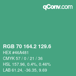 カラーコード: RGB 70 164.2 129.6 | qconv.com