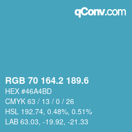 カラーコード: RGB 70 164.2 189.6 | qconv.com