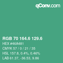カラーコード: RGB 70 164.6 129.6 | qconv.com