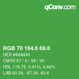 カラーコード: RGB 70 164.6 69.6 | qconv.com