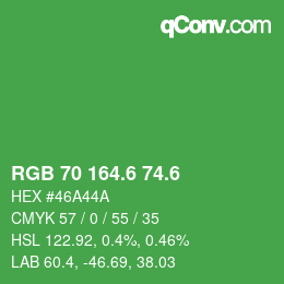 カラーコード: RGB 70 164.6 74.6 | qconv.com