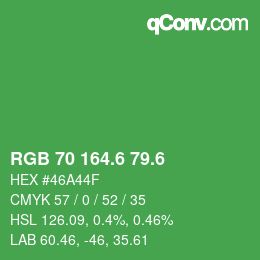 カラーコード: RGB 70 164.6 79.6 | qconv.com
