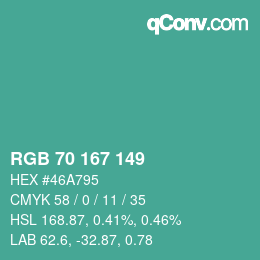 Color code: RGB 70 167 149 | qconv.com