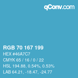 颜色代码: RGB 70 167 199 | qconv.com
