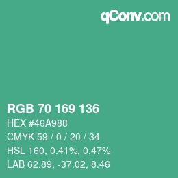カラーコード: RGB 70 169 136 | qconv.com