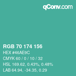 カラーコード: RGB 70 174 156 | qconv.com