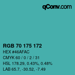 Color code: RGB 70 175 172 | qconv.com