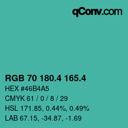 カラーコード: RGB 70 180.4 165.4 | qconv.com