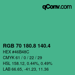 カラーコード: RGB 70 180.8 140.4 | qconv.com