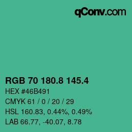カラーコード: RGB 70 180.8 145.4 | qconv.com