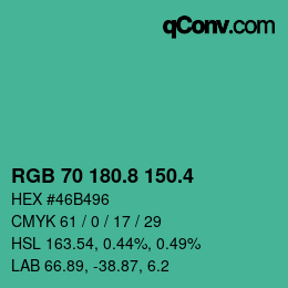 カラーコード: RGB 70 180.8 150.4 | qconv.com
