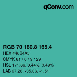 カラーコード: RGB 70 180.8 165.4 | qconv.com