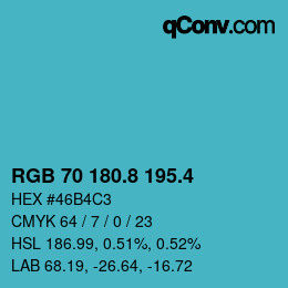 カラーコード: RGB 70 180.8 195.4 | qconv.com