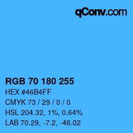 Color code: RGB 70 180 255 | qconv.com