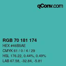 Color code: RGB 70 181 174 | qconv.com