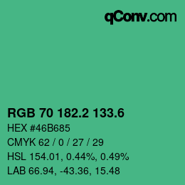 カラーコード: RGB 70 182.2 133.6 | qconv.com
