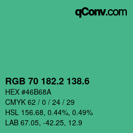 カラーコード: RGB 70 182.2 138.6 | qconv.com