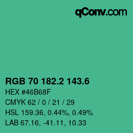 カラーコード: RGB 70 182.2 143.6 | qconv.com