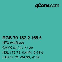 カラーコード: RGB 70 182.2 168.6 | qconv.com