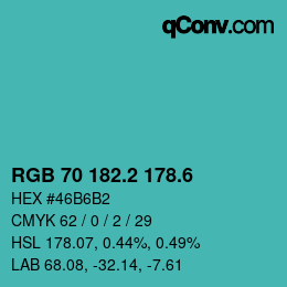 カラーコード: RGB 70 182.2 178.6 | qconv.com