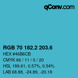 カラーコード: RGB 70 182.2 203.6 | qconv.com
