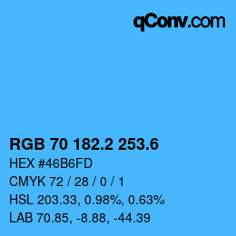 カラーコード: RGB 70 182.2 253.6 | qconv.com