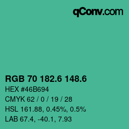 カラーコード: RGB 70 182.6 148.6 | qconv.com