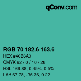 カラーコード: RGB 70 182.6 163.6 | qconv.com